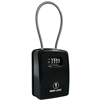 Iron Lock  - XXL Key Lock Box Portable and Wall Mounted with Removable Cable Sha