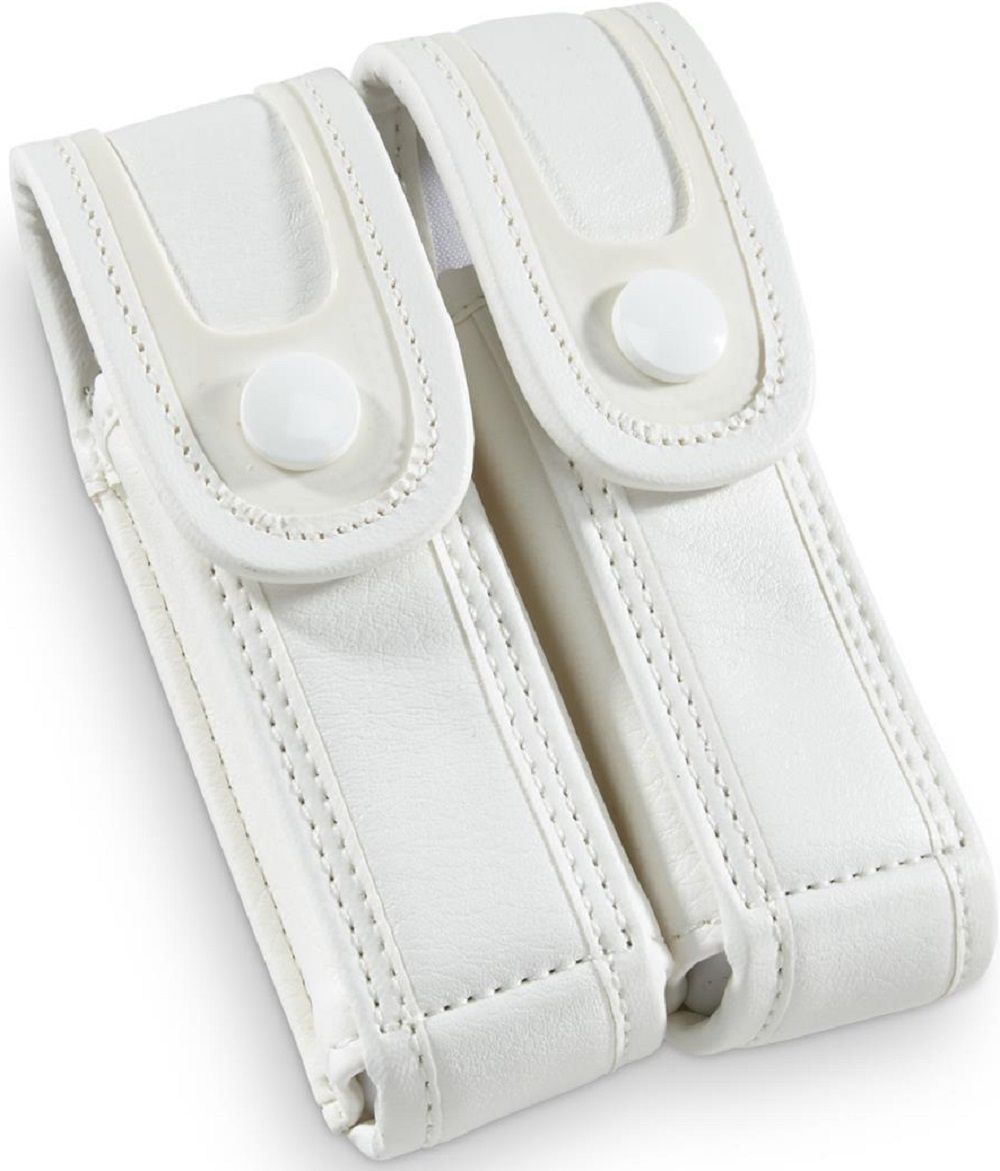 (1) White Leather Double Magazine Mag Case Pouch Holder Fits Most Military Issue-image