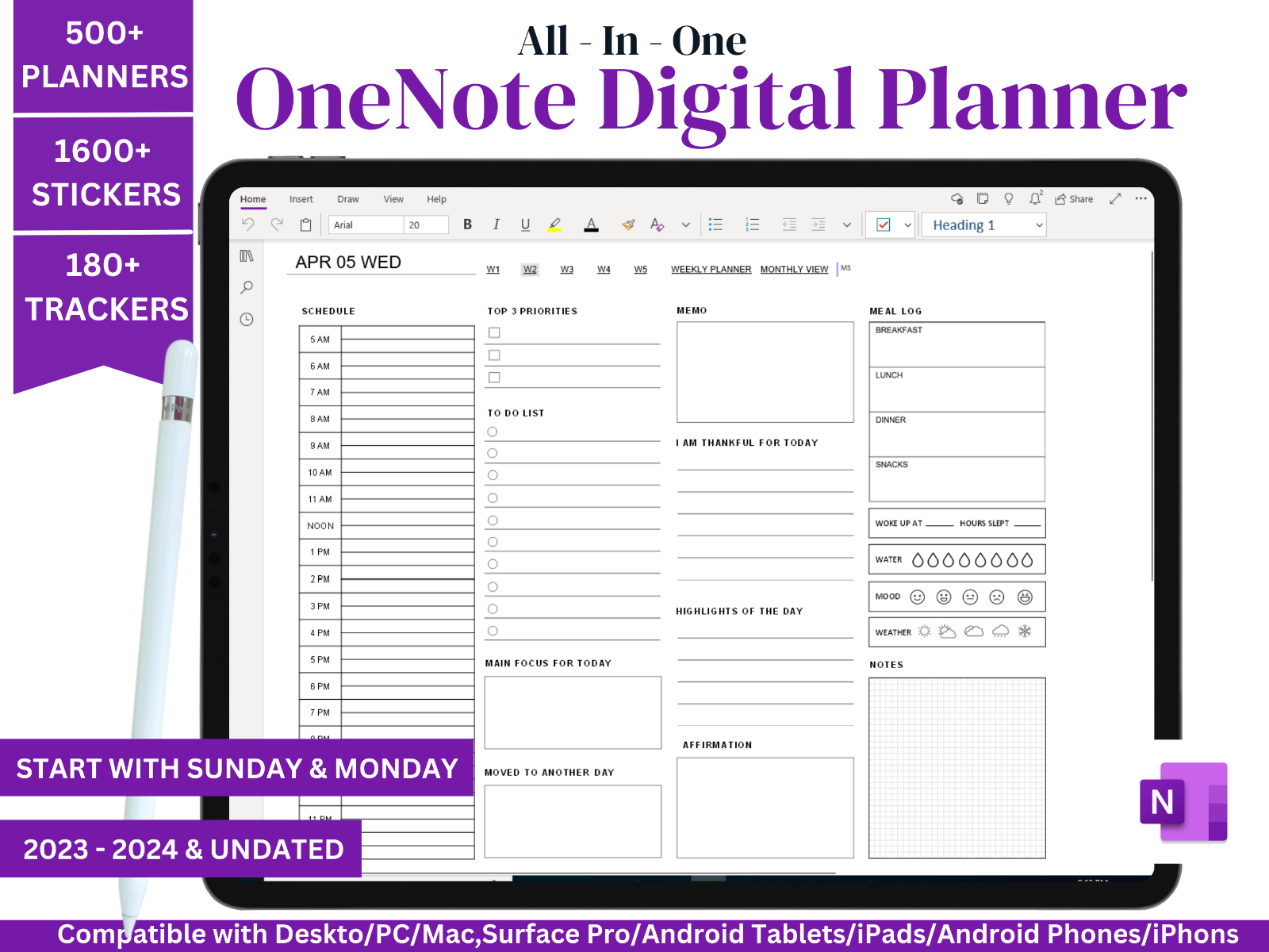 OneNote Digital Planner 2023 2024 One Note Digital Planner Hyperlinked  Planner | eBay