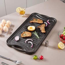 Cast Iron Reversible Non Stick Griddle Plate Grill Pan BBQ Skillet Hob Cooking
