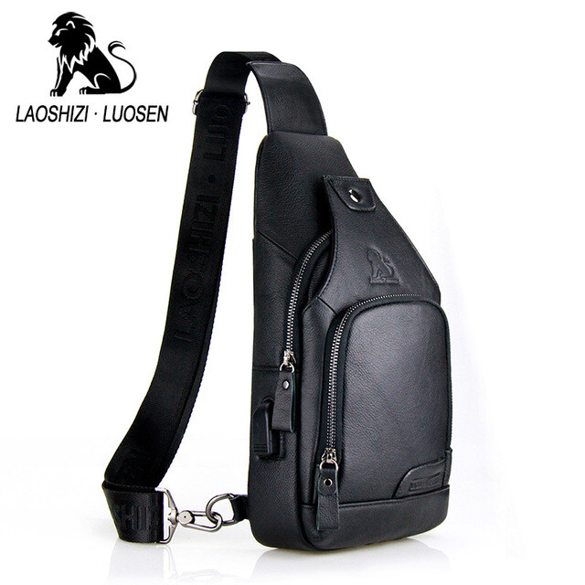 LUOSEN Men Leather Shoulder Bag Chest Bag Sling Crossbody