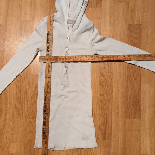 American Eagle Fitted Henley Waffle Knit donna piccolo bianco Y2K cappuccio Bella Swan - Foto 2 di 7
