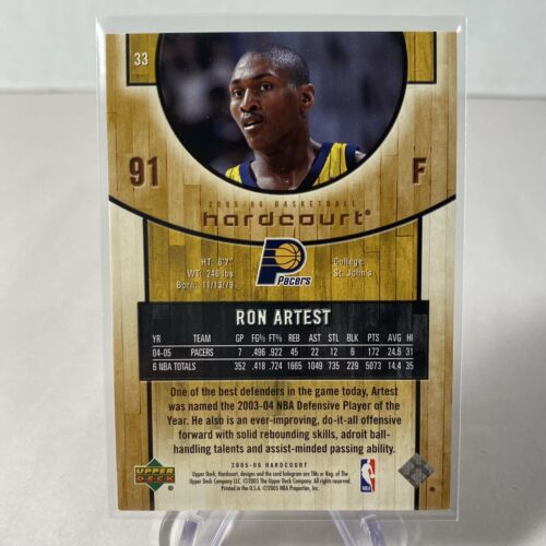 Carta Basket 2005-2006 Upper Deck Hardcourt Indiana Pacers #33 Ron Artest - Foto 2 di 2