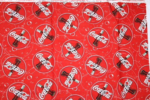 Coca Cola Soda Bottle Red Logo Cotton Fabric 2 yds x 44 inch wide Piece - Picture 4 of 8