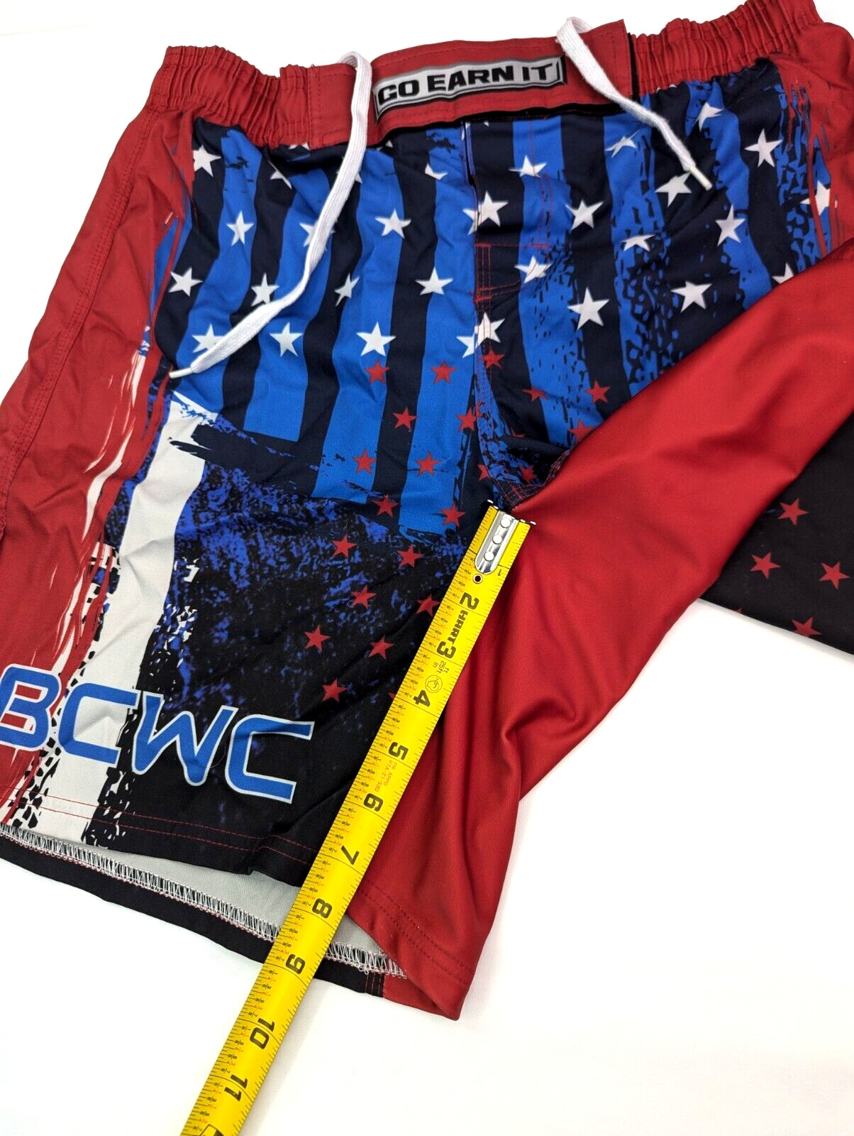 GO EARN IT BCWC Wrestling MMA Shorts, Size L (30x8) Red White Blue Patriotic