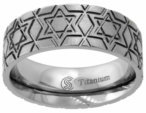 Titanium Ring Men Women Wedding Band Star of David Deep Carving Flat Comfort Fit - Picture 1 of 1