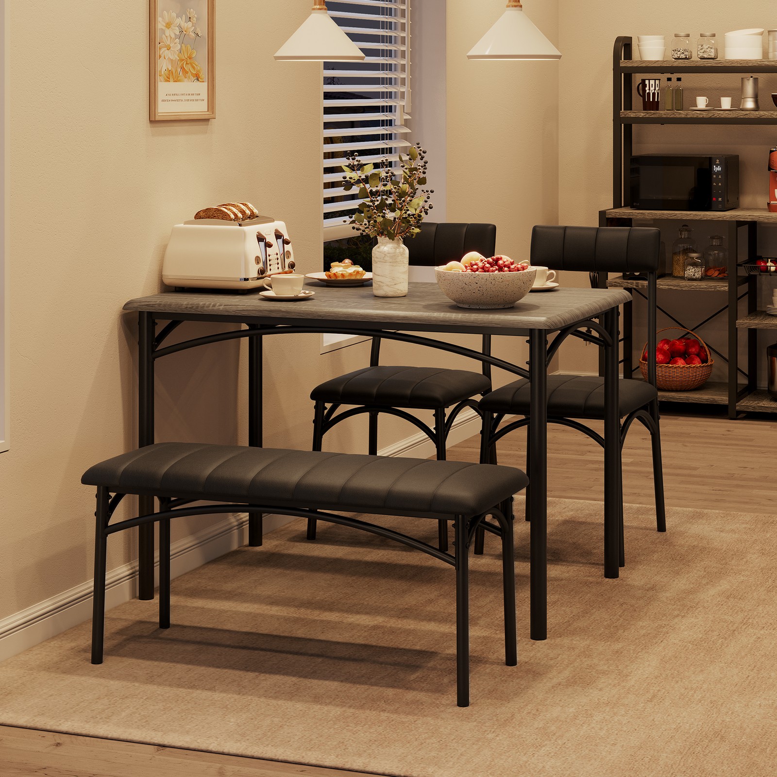 Dining Table Set For 4 People Kitchen Table With Upholstered Chairs And Bench