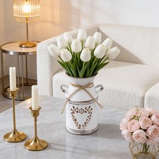 Rustic Metal Flower Vase, Shabby Chic Vintage Farmhouse Jug Vase with 2 Hnadles