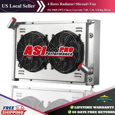 4 Rows  Radiator+Shroud+Fan Fit 1969-1972 Chevy Corvette 7.0L 7.4L V8 Big Block