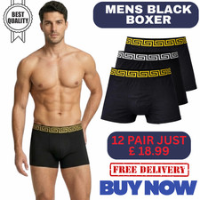 12 PACK 3,6 MENS BLACK BOXER SHORTS BRIEFS COMFORT FIT JERSEY UNDERWEAR PANT LOT