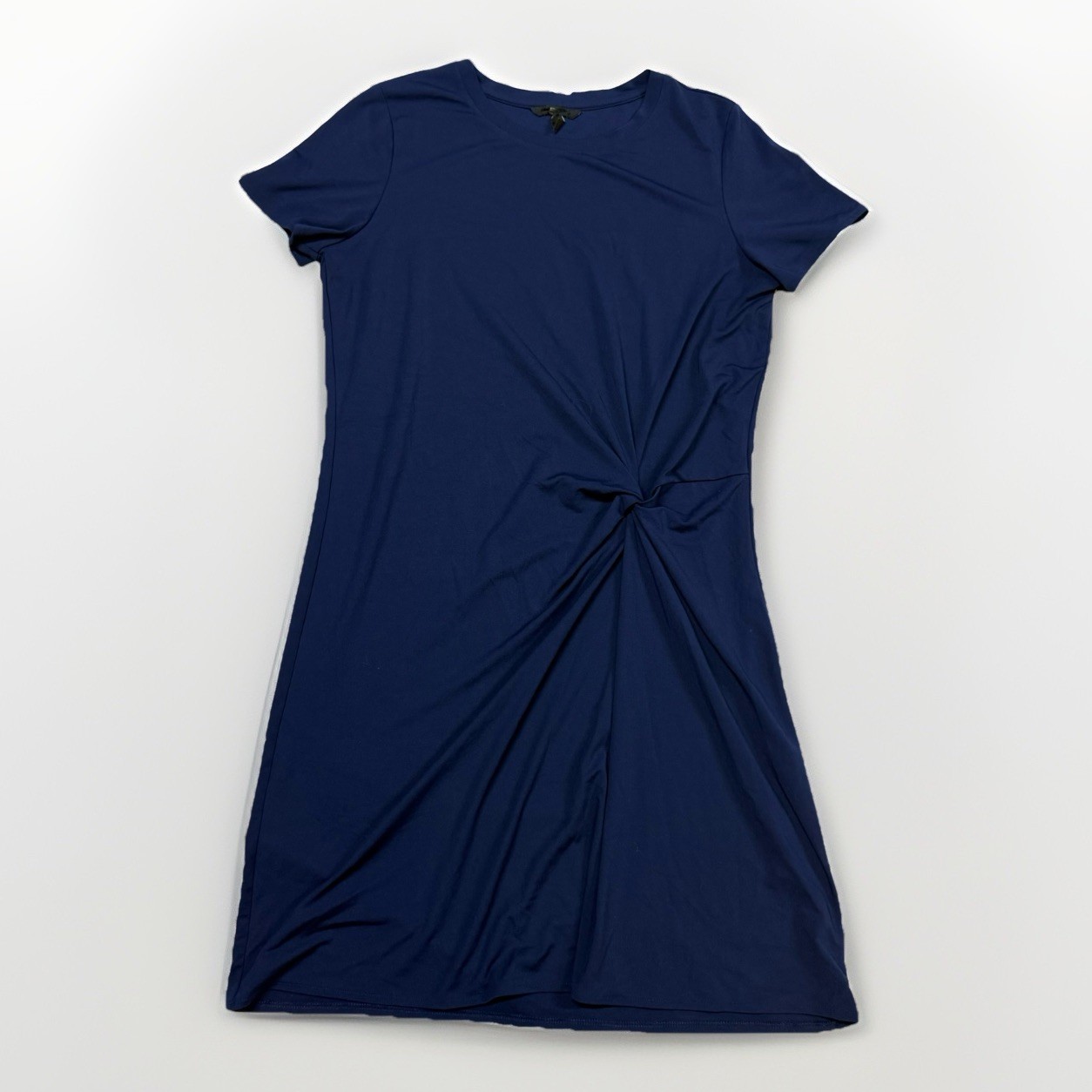 Navy Blue Short Sleeve Twisted Knot T-Shirt Dress Women Size L Round Neck
