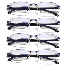 2 Pair Mens Rectangular Rimless Blue Light Blocking Reading Glasses Unisex Read