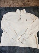 Polo Ralph Lauren Estate Rib 1/4 Zip Pullover Cream Men  s Medium M Beige Pony