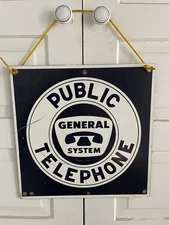 Vintage General System Public Telephone 12x12 Double Sided Metal Sign