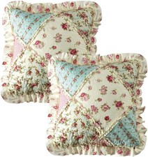 Roses Ruffle Pillowshams, Quilted Patchwork Decorative Pillow Covers Set, Washab