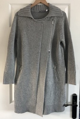NEUWERTIGE SAMT wunderschöne graue Long Strickjacke 50% Wollmischung Gr. S (10)