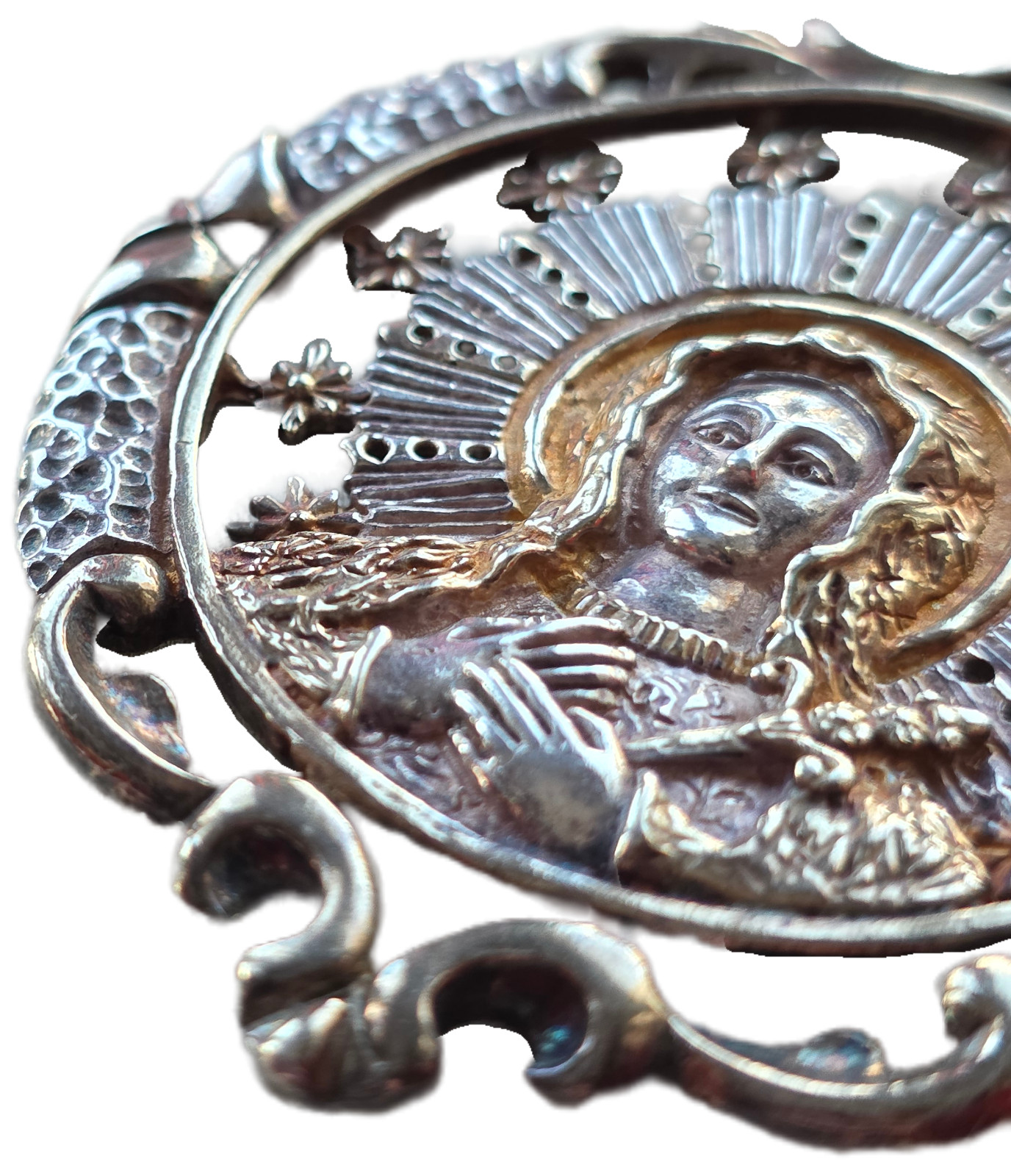 Exceptional antique solid silver Virgin Mary meda… - image 6