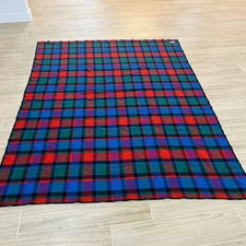 Vintage 96”x80” LL Bean Wool Plaid Blanket Striped
