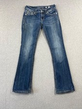 Miss Me Boot Cut Jeans Womens 27 Blue Embellished Rhinstones Thick Stitching