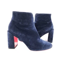 Christian Louboutin Navy Suede Block Heel Ankle Boots EU 37.5