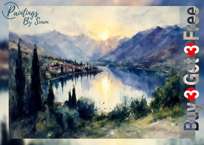 Italienischer See 5x7 Druck auf mattem Papier | Aquarell Berglandschaft Kunst