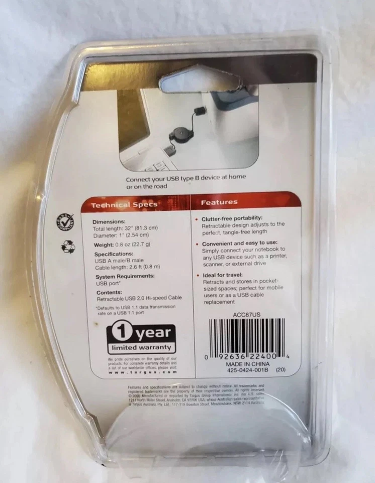 X 2  Targus USB 2.0 Retractable Hi-Speed Cable - ACC87US - Image 3 of 3