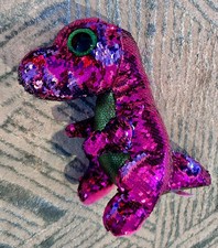 TY Flippables Sequin Plush STOMPY the Dinosaur Medium Size 10 inch 