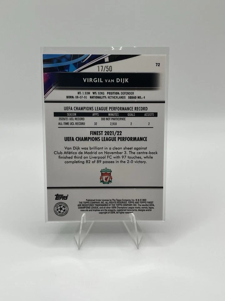2021-22 Topps Finest UCL - Virgil Van Dijk #72 Gold Refractor /50 - Image 2 of 2