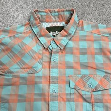 Howler Brothers Shirt Mens Large Matagorda Long Sleeve Plaid Teal Coral Fishing