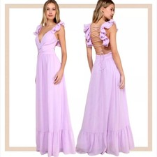 Lulus Soiree Celebration Ruffled Lace Up Maxi Dress Purple Extra Small