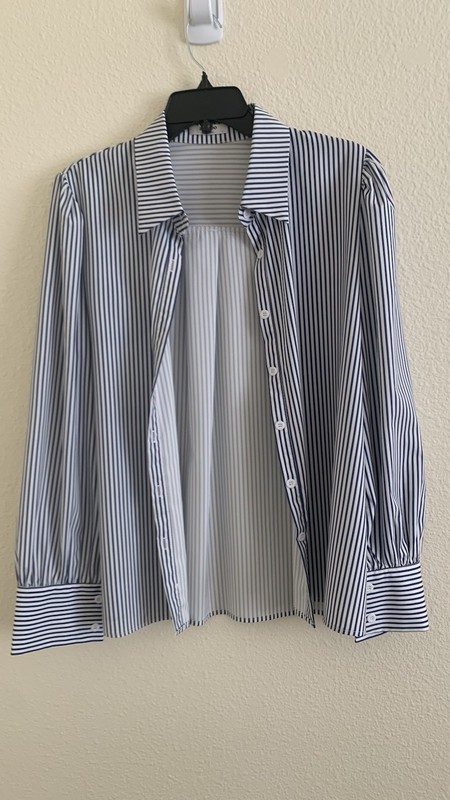 Zeagoo White Navy Striped Collared Button-Up Long Sleeve Shirt Size L