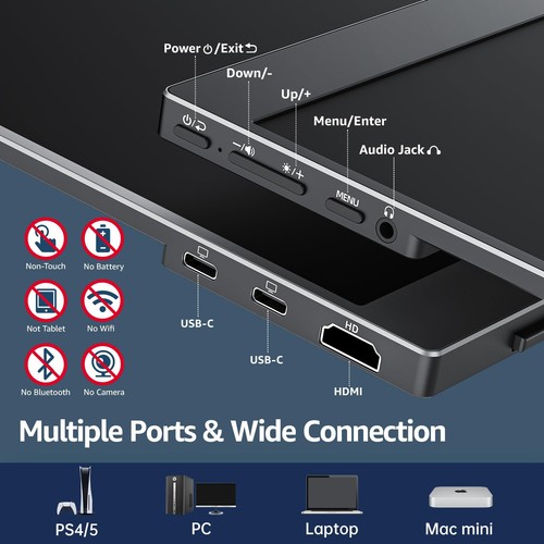Portable Monitor 15.6 Inch 1080P Travel Monitor with Speaker HDMI USB-C Exter... - Picture 4 of 8