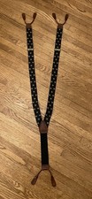 Vintage Brooks Brothers Suspenders Black Golden Fleece Sheep Logo Leather