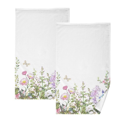 Spring Towels Cotton Hand Towels Pack of 2, Spring Wild Flowers Butterfly Ult...