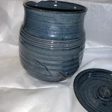 O’Neill  Pottery Hand Made Jar With Fitted Lid Blue Glaze