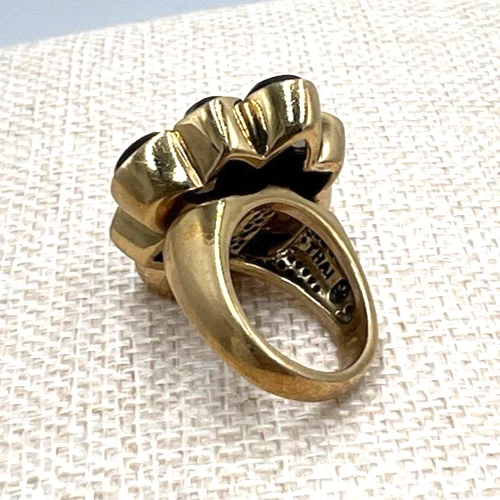 Barse Tiger's Eye 月光石边框套装戒指厚黄金镀金尺寸 6.75 — 第 3/4 张图片