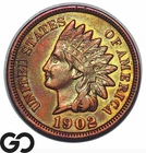 1902 Indian Head Cent Penny, Rainbow Color, AU