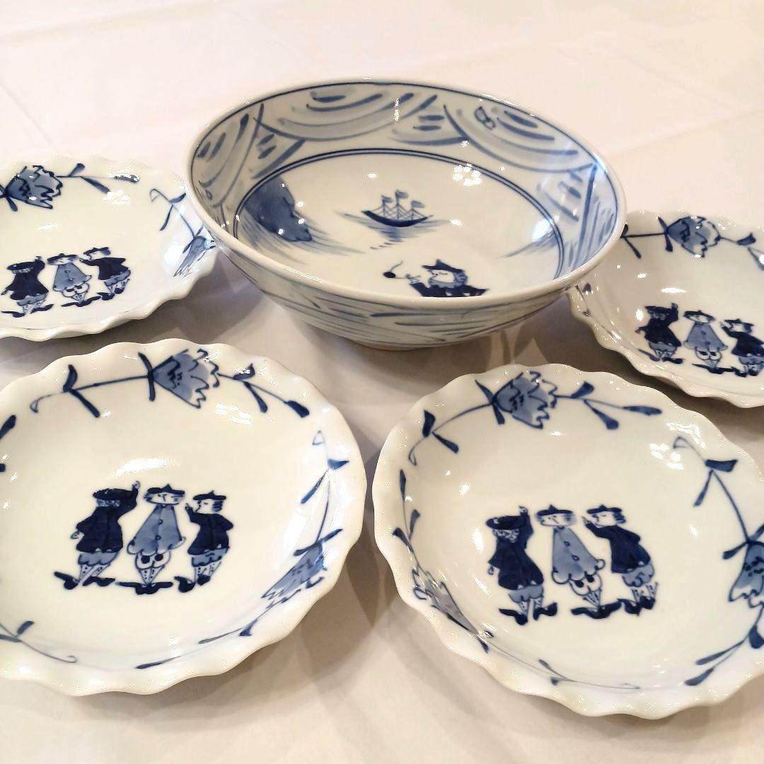 Shin kiln Aoka Ijinsan deep bowl & plate 5 items /Only USA DDP shipping