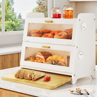 SNTD Bread Box - Kitchen Countertop Bread Storage Container with Bamboo Cutti...