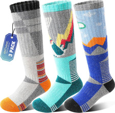 3 Pairs Kids Merino Wool Ski Socks Boys Girls Thermal Thick Warm Winter Cozy Soc