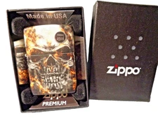 New in Box Zippo Lighter # 81338 Smokey Skulls Design Includes a Leather Carrier