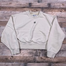 Adidas Originals Women Cropped Sweatshirt Cream Trefoil Logo Pullover Medium
