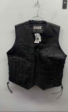 HWK NWT Black Genuine Leather Motorcycle Biker Vest Men's Size XXL