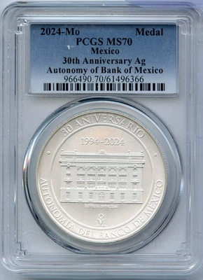 2024 Mexico Banco Bank of Mexico 30th Anniversary Silver PCGS MS70 Medal - JR238 - Image 1 of 2
