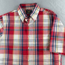 Vintage Sears Perma Prest Shirt Mens Medium Red Plaid Paper Thin MOD Chainstitch