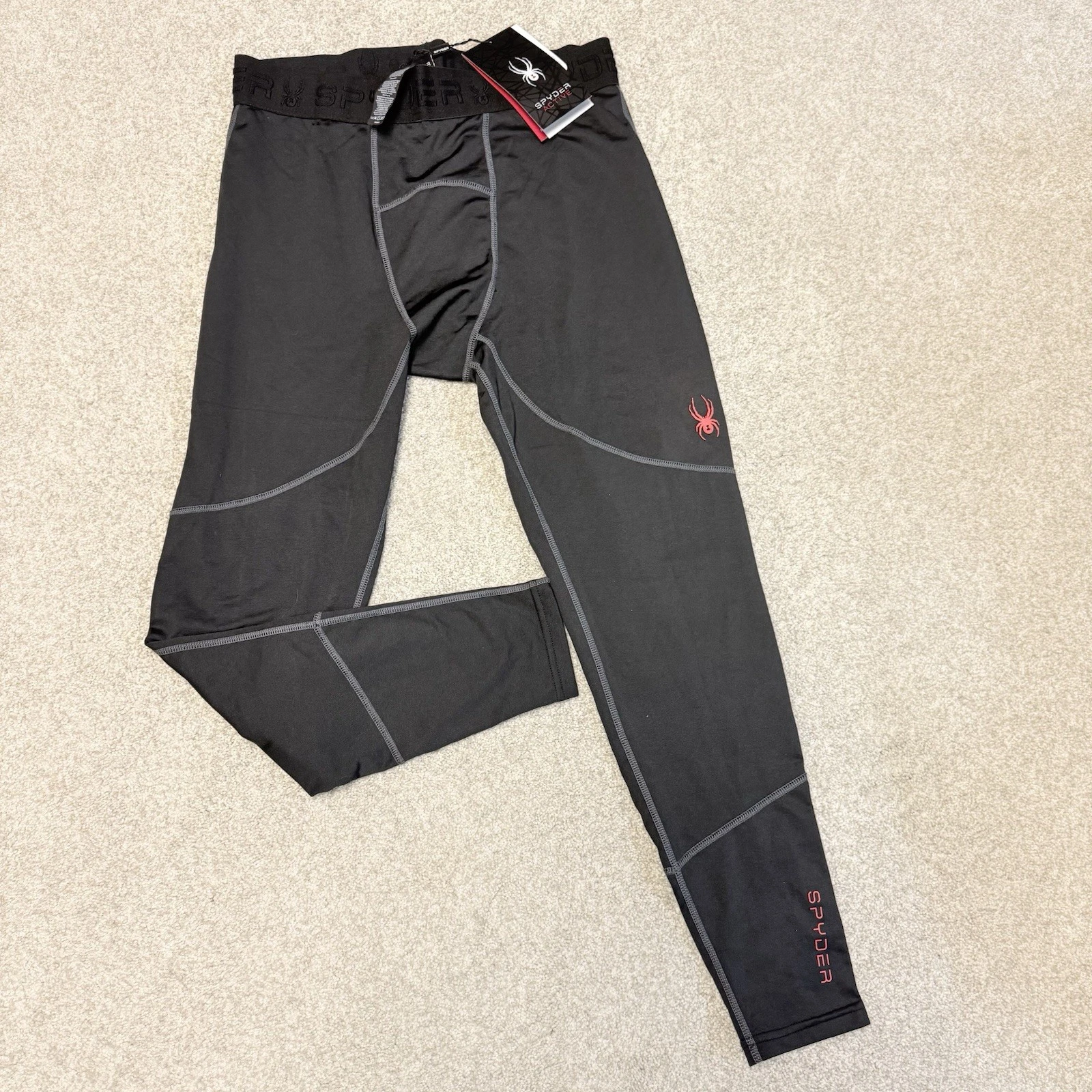 Spyder Men's Active Stretch Breathable Workout Pants Black Baselayer Sz L NWT