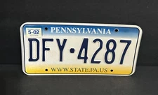 Pennsylvania License Plate, DFY - 4287 WWW.STATE.PA.US — Excellent Condition