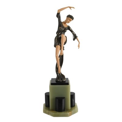 Bronze, Celluloid and Onyx ''Autumn Dancer'' Sculpture After Ferdinand Preiss