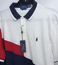 New Polo Ralph Lauren Polo Shirt Large Red White Blue Colorblock America USA
