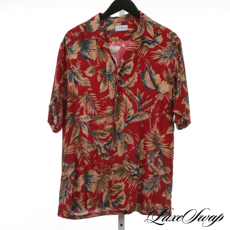 WVG Made in Italy Brick Red Ecru Floral Draped Hawaiian Aloha Summer Shirt 17 NR